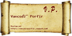 Vancsó Porfir névjegykártya